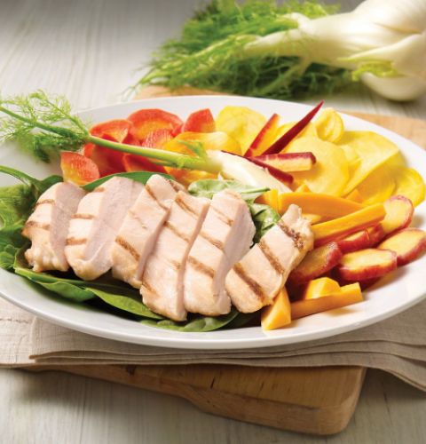 Grillades de poitrine de poulet, entièrement cuites (assaisonnées)