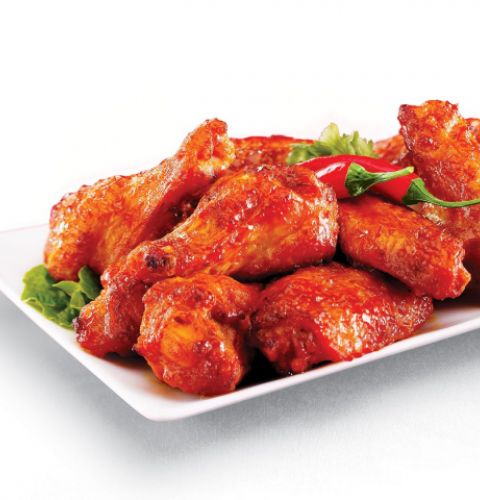Ailes de poulet épicées Buffalo, coupées et entièrement cuites (assaisonnées)