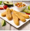 Cyberbytes, breaded chicken breast strips, formed, uncooked (seasoned)