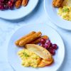 Pork and beef breakfast sausages preserved, fully cooked in a 100% vegetable casing